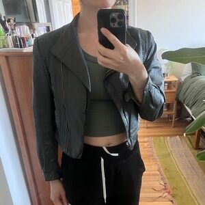 Vintage Grey Leather Moto Jacket